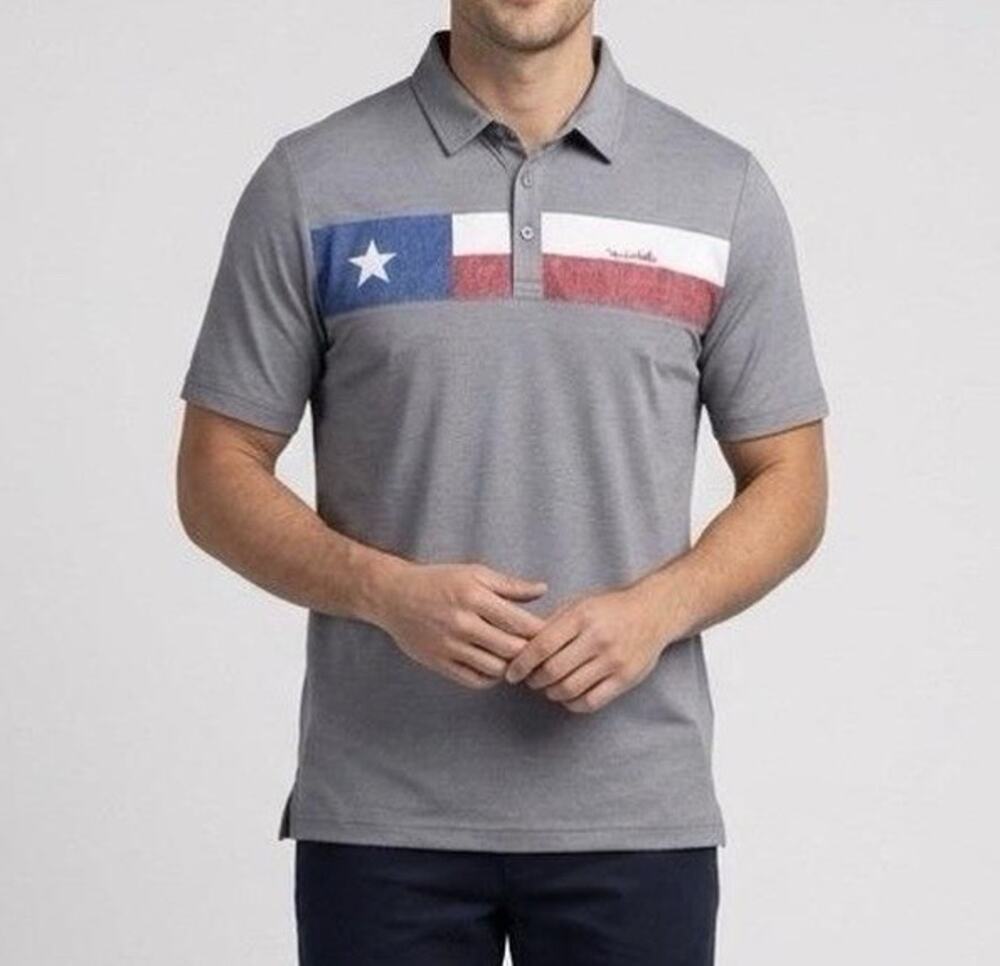 Travis Mathew Polo Shirt Mens Size XL Texas Flag Gray Pima Cotton Golf Preppy